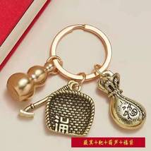 纯铜一叶生财葫芦黄铜钥匙挂件复古叶子福袋中国风创意礼品钥匙圈