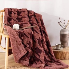 简约素色涤纶沙发毯提花千鸟格法莱绒毛毯办公室午睡保暖盖毯批发