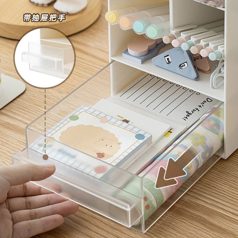 Three-in-one slanted pen holder, office desktop compartments storage box, student desk multi-functional stationery and miscellaneous box Specification image