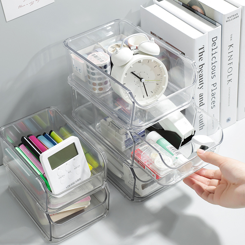 Desktop storage box, drawer-type student dormitory stationery pen holder, acrylic stackable desk cosmetics shelf