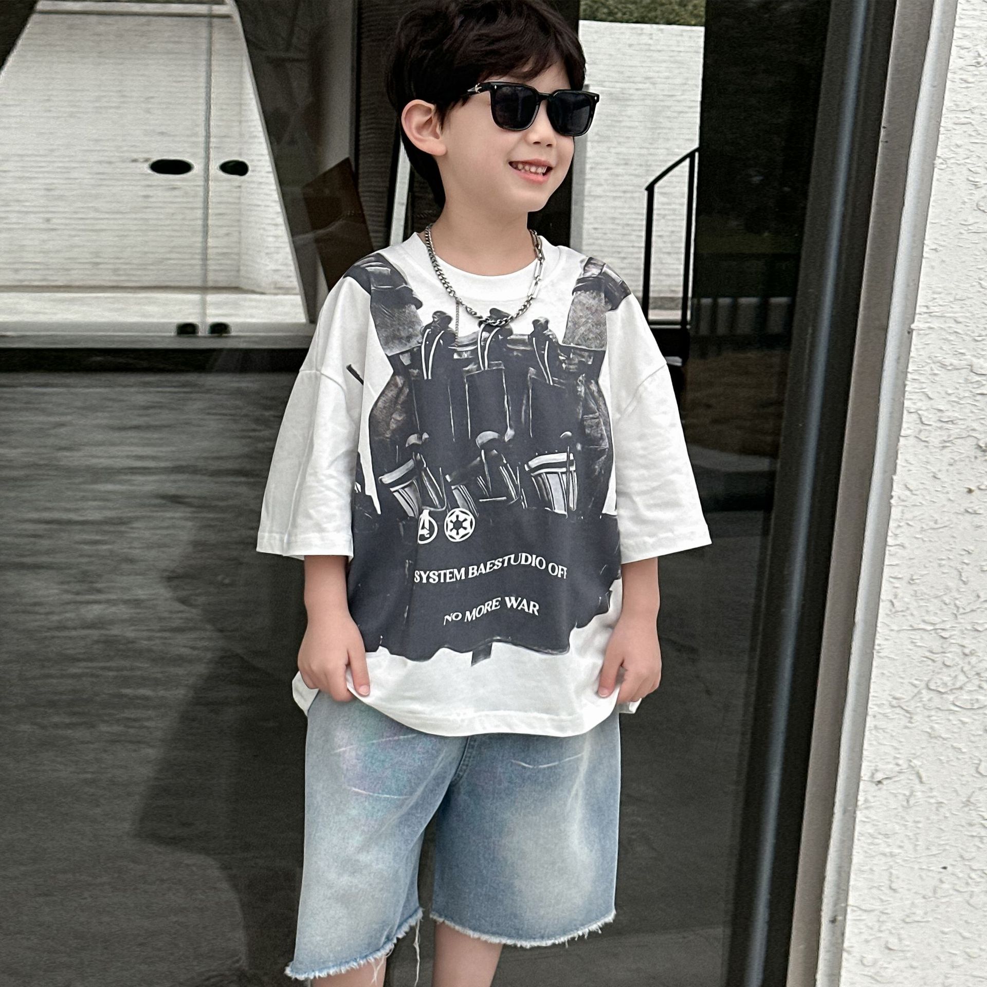 男童夏季纯棉T恤2025年夏季新款印花潮酷儿童短袖t中小童男孩童装