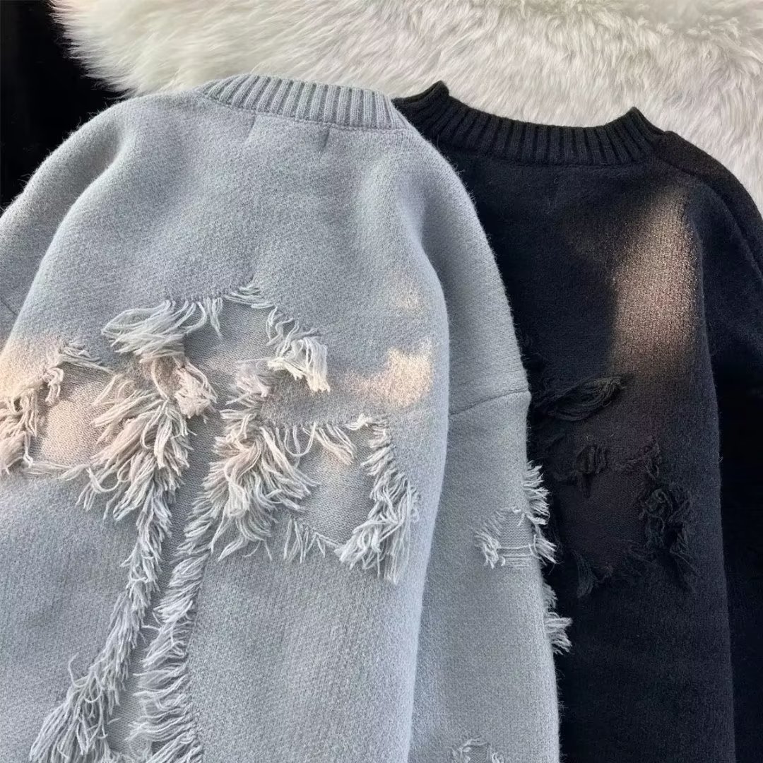 Round-neck sweaters for men and women, Hong Kong trend brand ins loose tops, solid color simple and versatile casual couple outfits, knitted sweaters Specification image