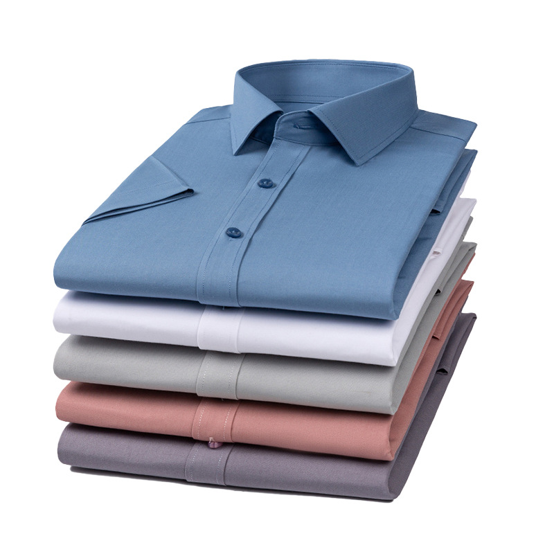 Summer men's mulberry silk short-sleeved shirt casual work shirt, summer drape ice silk short-sleeved shirt for men Item Picture