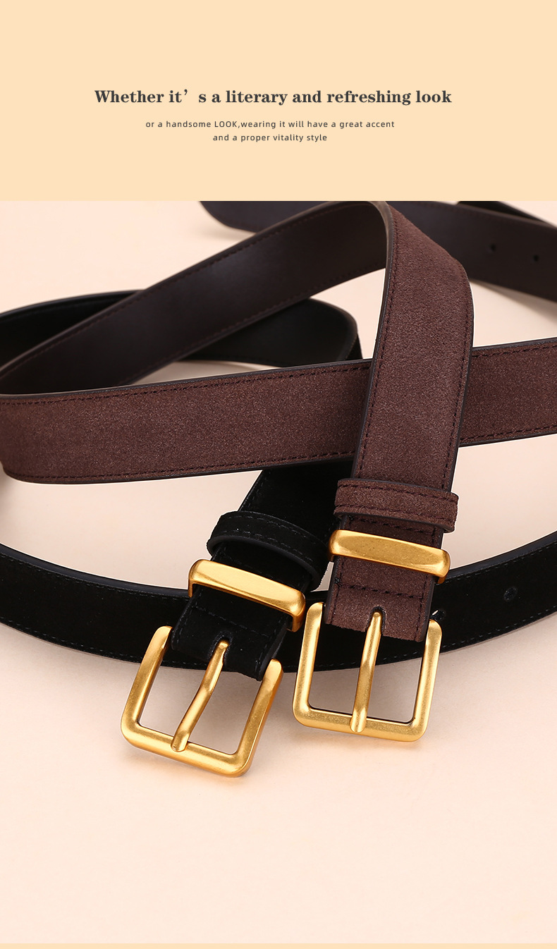 百搭女士磨砂皮带轻奢简约时尚装饰新款牛仔裤腰带女反绒二层牛皮详情15