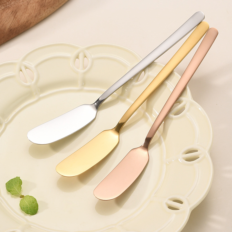 304 stainless steel butter knife source manufacturer, butter spatula, Korean-style long-handled jam knife, golden cream knife, silicone scraper Specification image