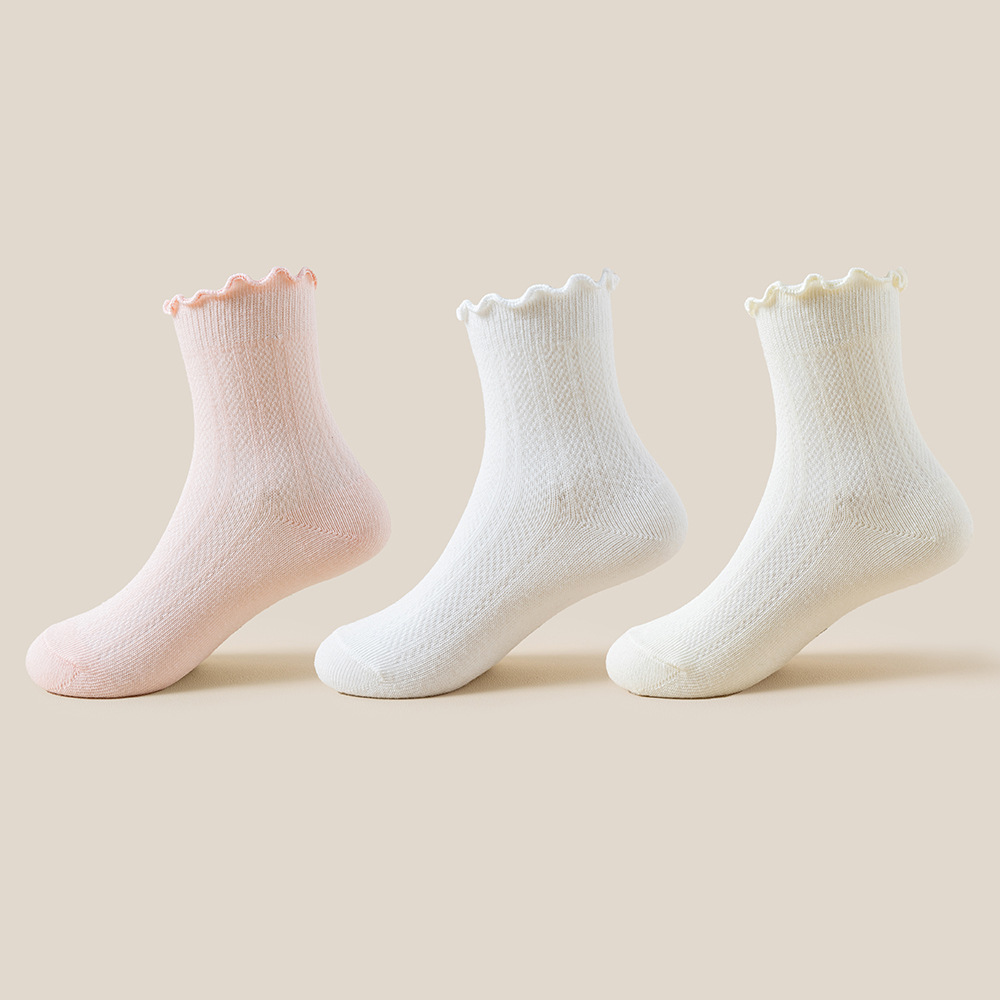 跨境新款纯色花边儿童袜子中筒袜宝宝婴儿中小童袜子春夏