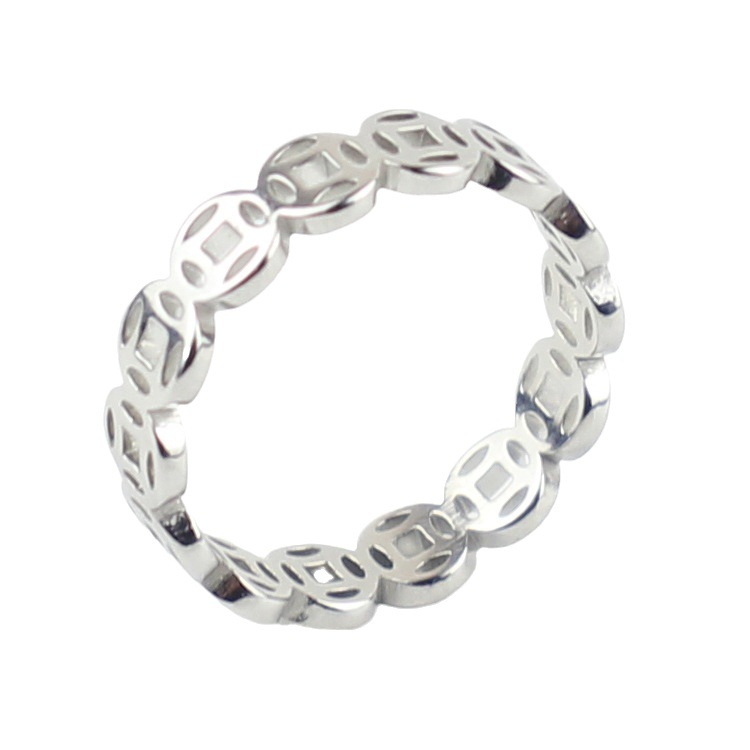 Vintage Titanium Steel Copper Ring Stainless Steel Fortune More Wealth Transfer Ring 18K Gold Index Finger Men's And Women's Tail Ring Item Picture