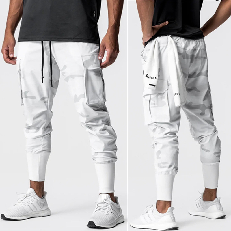 Spring 2023 new style fitness and sports trousers for men, casual loose and thin woven workwear pants, leg tightening sweatpants details Picture