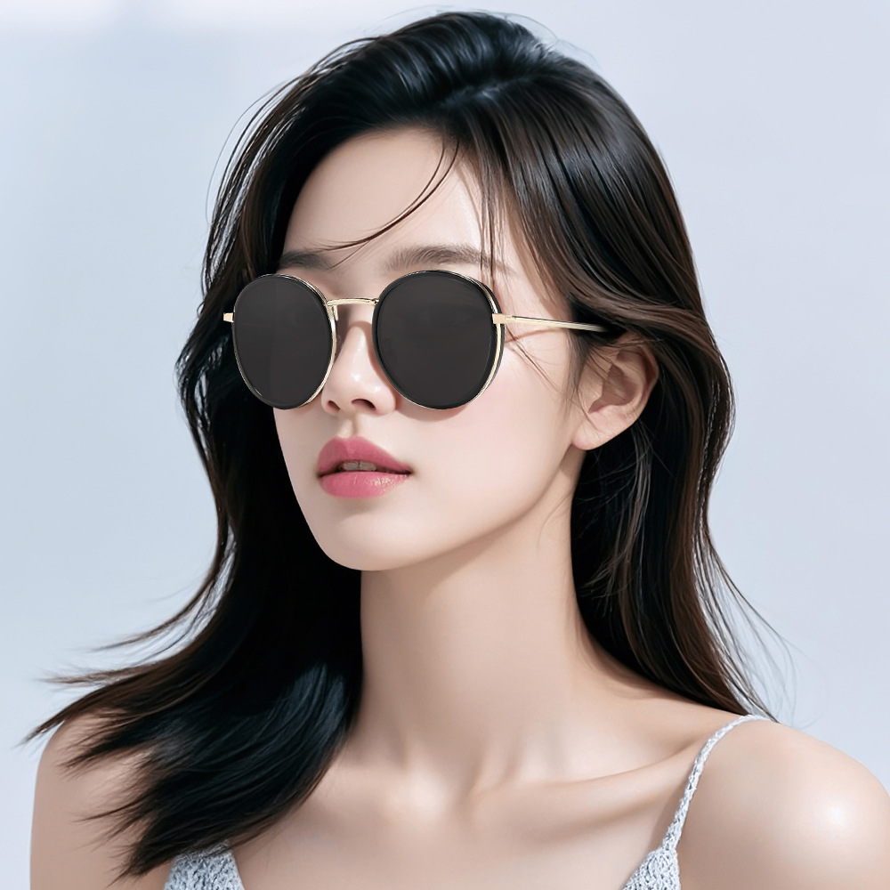 Sunglasses for women, 2025 new trendy glasses, Korean version, round face, large frame, face-enhancing, small high-end sunglasses for women, UV protection