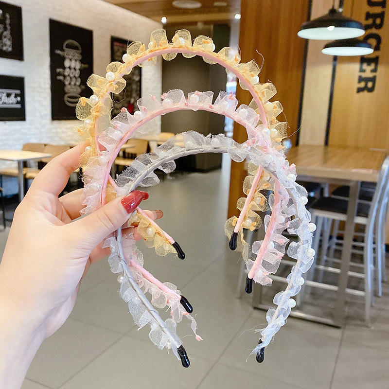 Children's hair bands, Korean mesh imitation pearl lace princess hair accessories, cute baby girls' hair clips, compression hair accessories Application Scenario