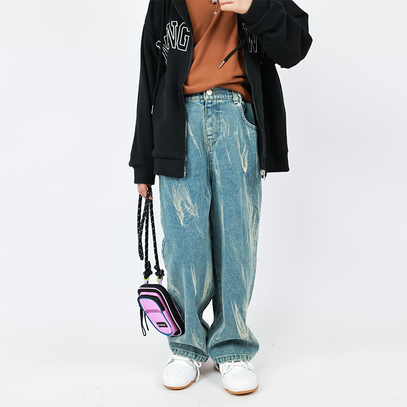 Girls' jeans, children's pants, 2022 Spring and Autumn new children's clothing, Korean style tie-dyed long pants, large and medium-sized children's wide-leg pants Application Scenario