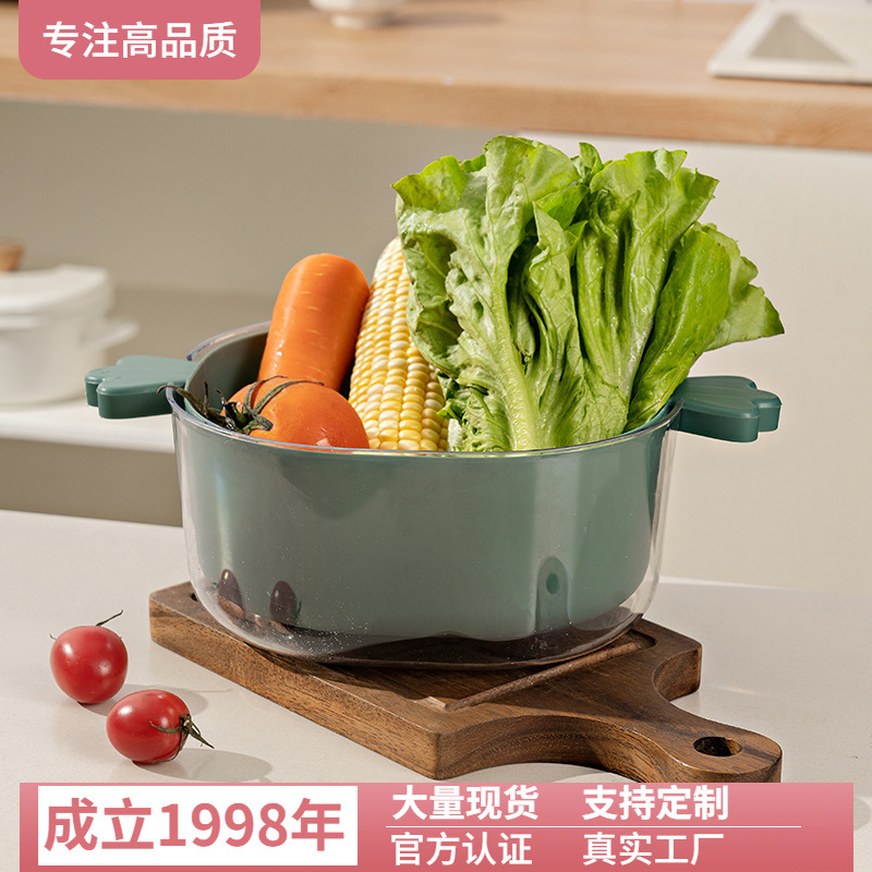 洗菜篮双层PET透明沥水篮家用厨房菜篮子果盘多功能洗水果滤水盆
