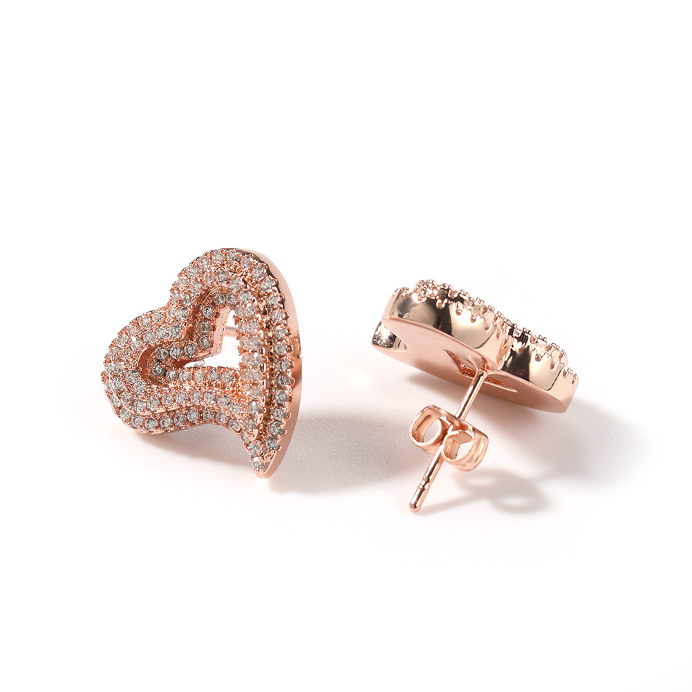 Zircon hollowed-out heart-shaped stud earrings, European and American retro light luxury fashion hip-hop stud earrings, exaggerated personality, ins earrings wholesale Item Picture