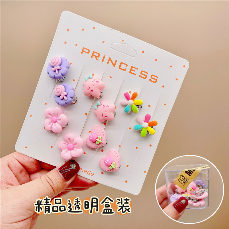 2023 New children's ear clip girls without piercing baby pain prevention fake earrings super cute fruit cartoon earrings Specification drawing