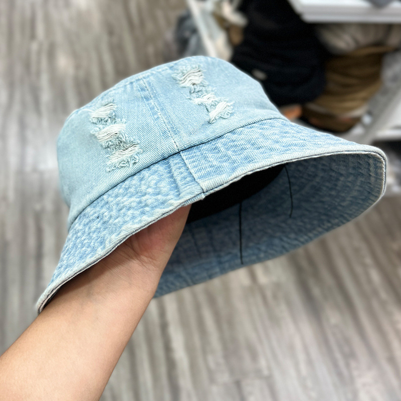 Denim fisherman hat for women, all-season ripped dark washed distressed basin hat, sun protection and shade, natural face hat, versatile, casual and trendy Specification image