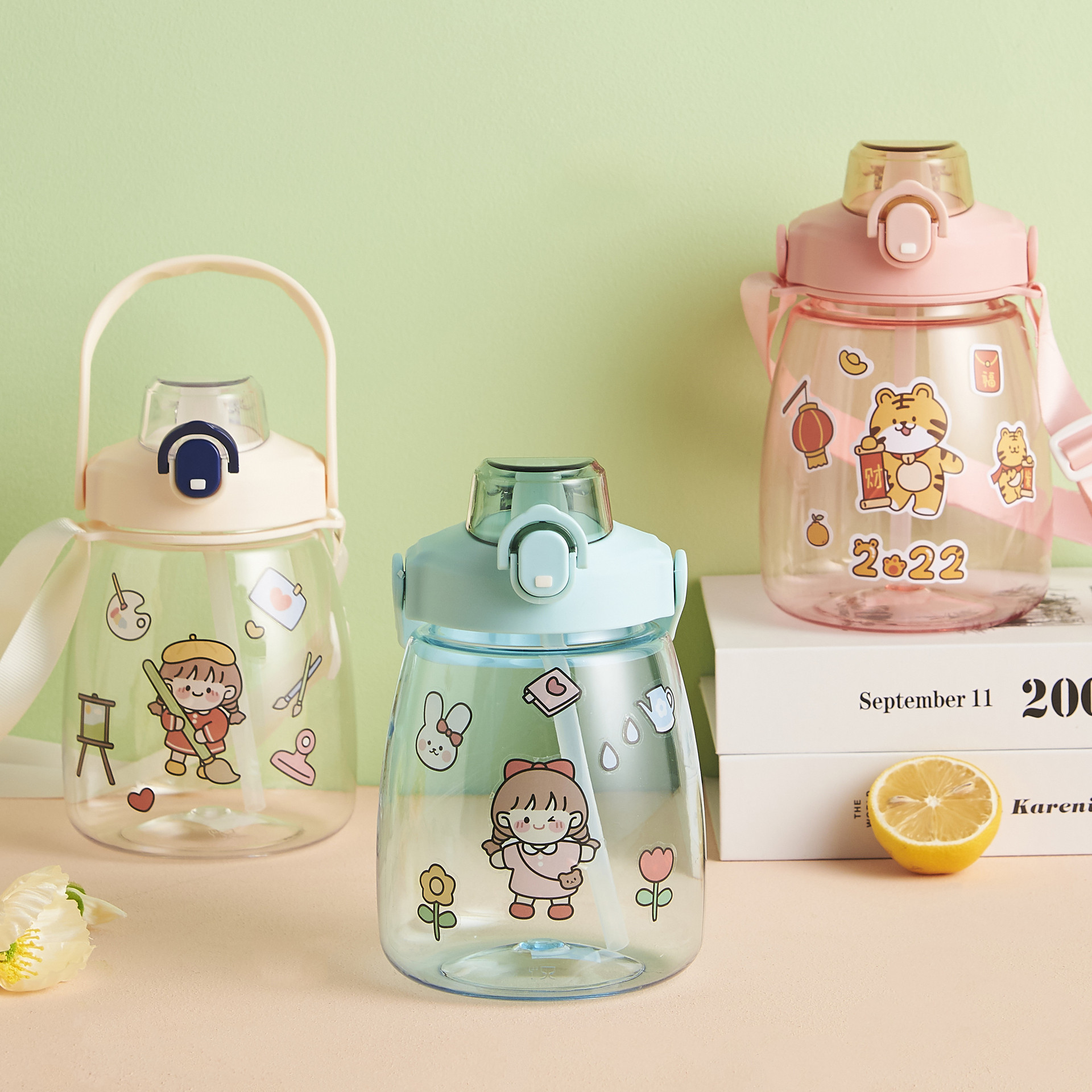 Best-selling large-bellied cups, super large capacity water cups, cartoon stickers, cute student drinking cups, gifts exclusively for cross-border supermarkets details Picture
