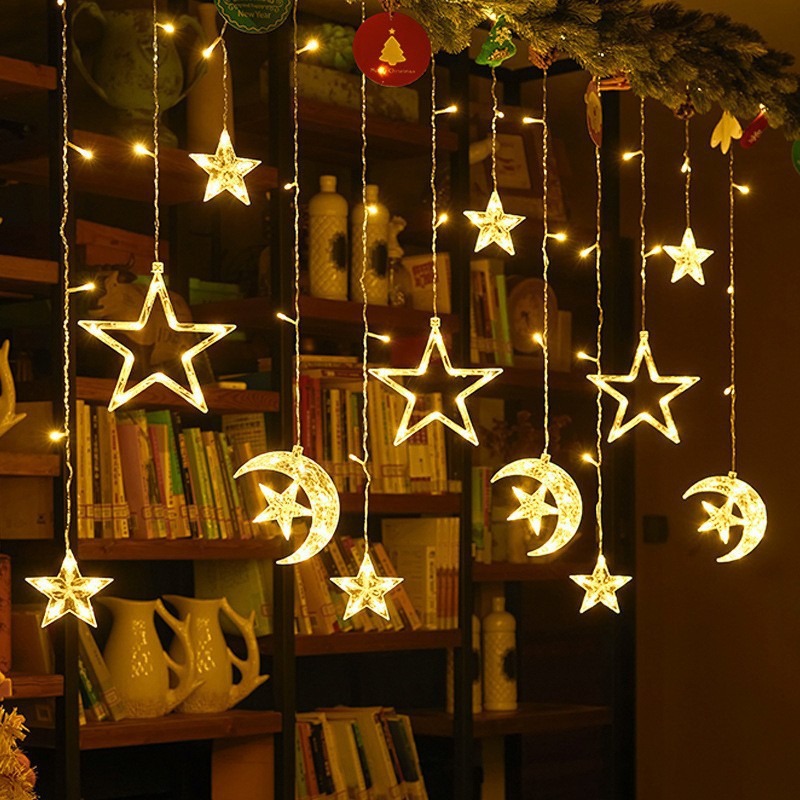 led string lights, curtain lights, star string lights, star and moon Christmas curtains, outdoor camping lights, ambient lights, decorative small string lights