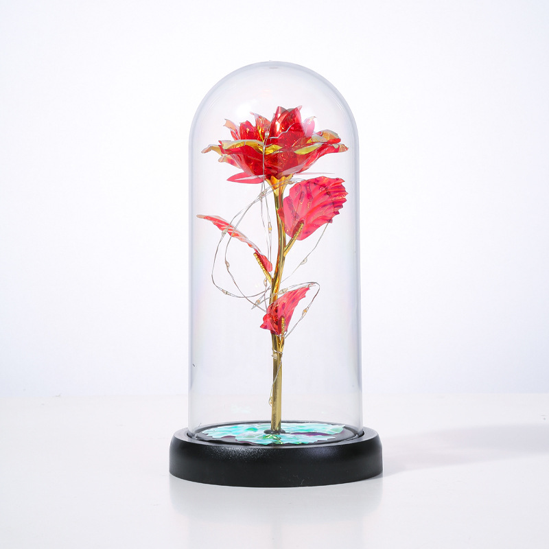 Rose glass cover night light ornament, creative Valentine's Day gift, scene arrangement, lighting decoration, everlasting flower glass cover details Picture