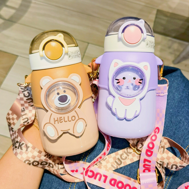 New cartoon soft and cute animal straw insulated cup, 316 stainless steel, popular online celebrity high appearance level, fresh and cute ins water cup Specification image