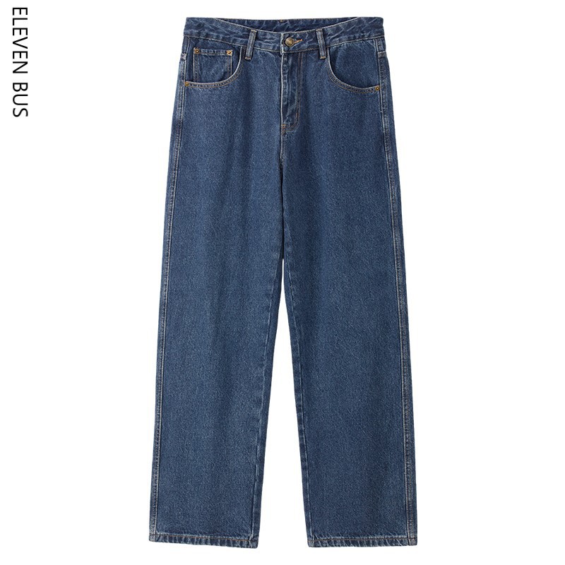 New autumn and winter collection of dark blue Korean-style washed jeans for men, straight-leg loose wide-leg men's long pants Item Picture