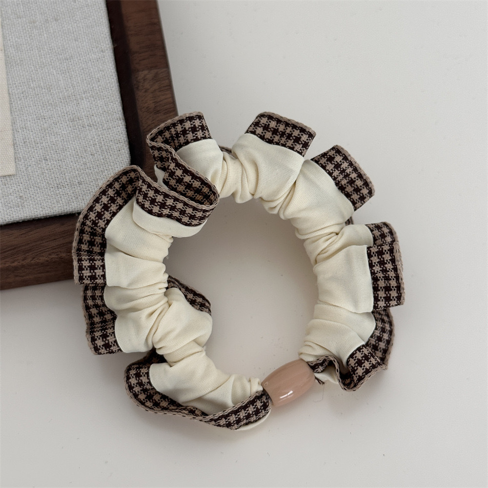Retro checkered lace small intestine hair tie, trendy style, ponytail hair rope, bun hair rope, rubber band leather case pic 23