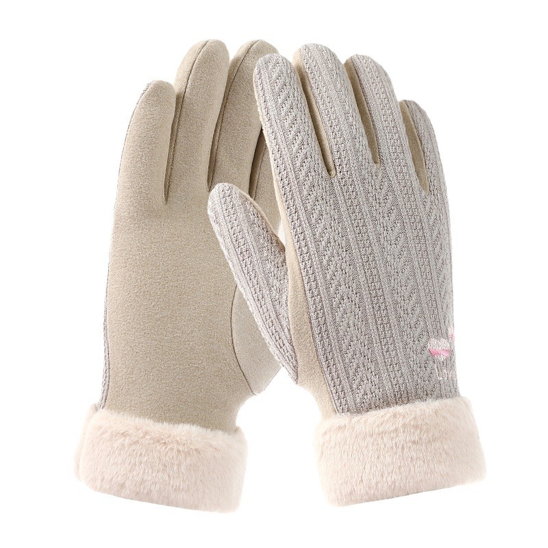 Gloves Women's Winter Warm And Cold Touch Screen Gloves Riding Thickened Student Cute Extra Fleece Winter Knit Gloves Item Picture