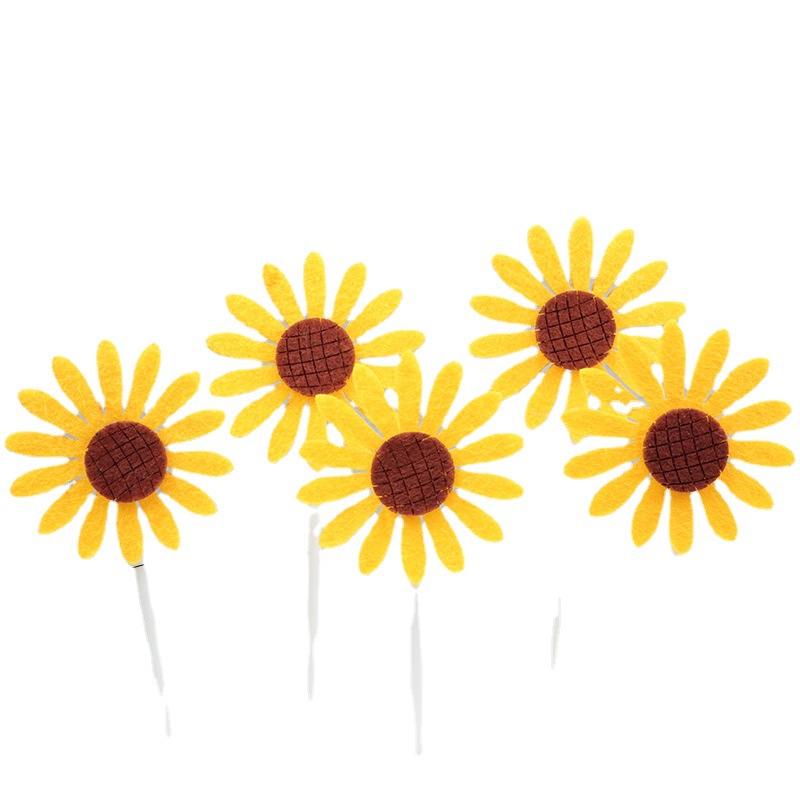 Wholesale Sunflower Cake Decoration Card Sunflower Creative Birthday Cake Stick Dessert Table Plug-In 5 Pieces Item Picture