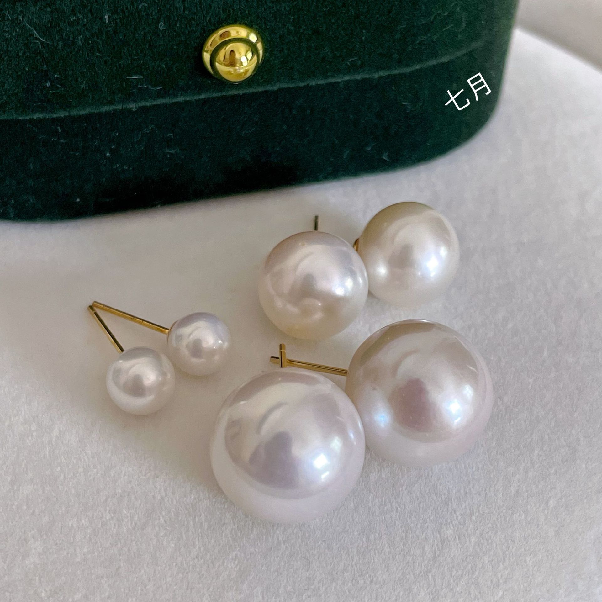 July Jewelry 18k plain stud earrings, Edison silver needle, large dot position, Tamsui Pearl, Strong Light Store, round and simple