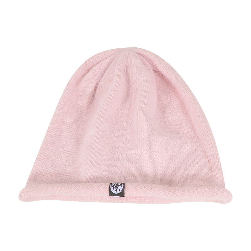 New Long Rabbit Hair Autumn Winter Ladies Warm Hat Big Head Round Short Eaves Show Face Small Pile Pile Hat Warm Knitting Specification drawing