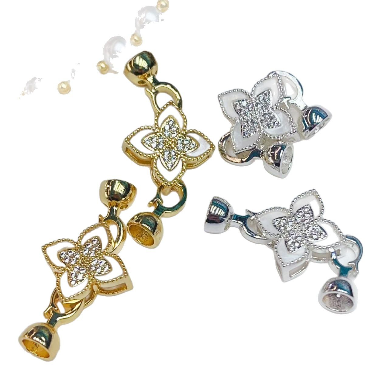 Copper-plated 18K gold with strong color retention four-leaf clover necklace, clasp, pearl clasp, bracelet clasp, end clasp, link clasp, diy accessories Item Picture