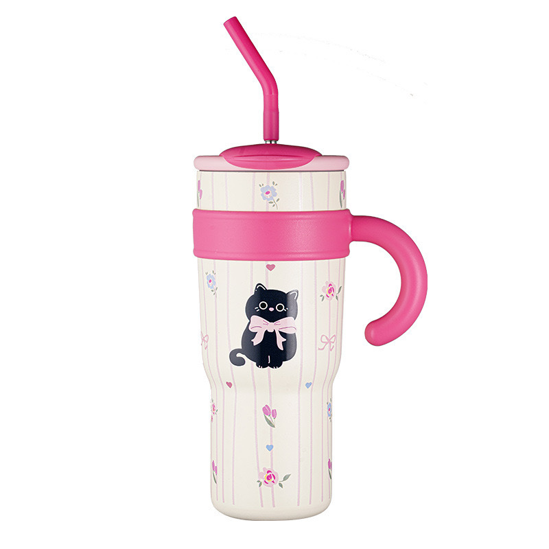 New Ice King cup, large-capacity handle, stainless steel straw, insulated cup, high appearance level for girls, office cold preservation cup Item Picture