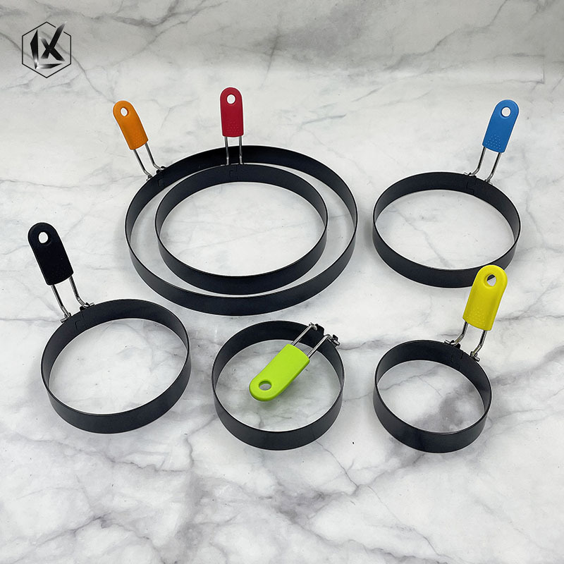 430 stainless steel round egg griddle, silicone sleeve handle, egg ring, egg griddle model, pancake mold, egg ring