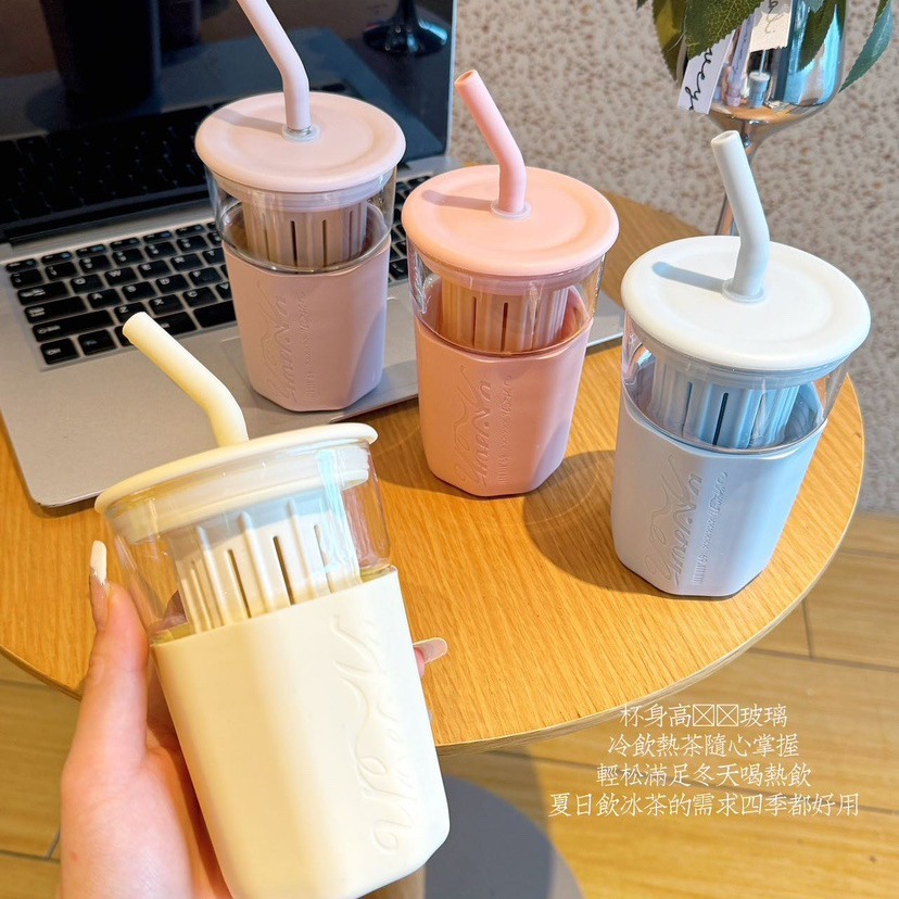 Summer Ins Wind Office Home Glass Insulated Strainer Water Cup Student High Temperature Resistant Coffee Flower Teacup details Picture