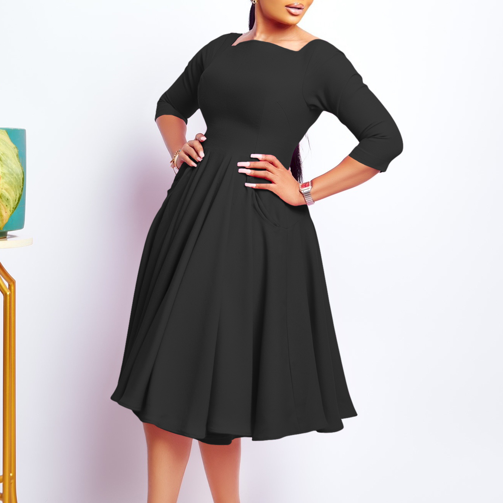 D456 Amazon Cross-Border Women's Autumn And Winter New Fashion Temperament Pocket Skirt Skirt Evening Gown African Dress details Picture