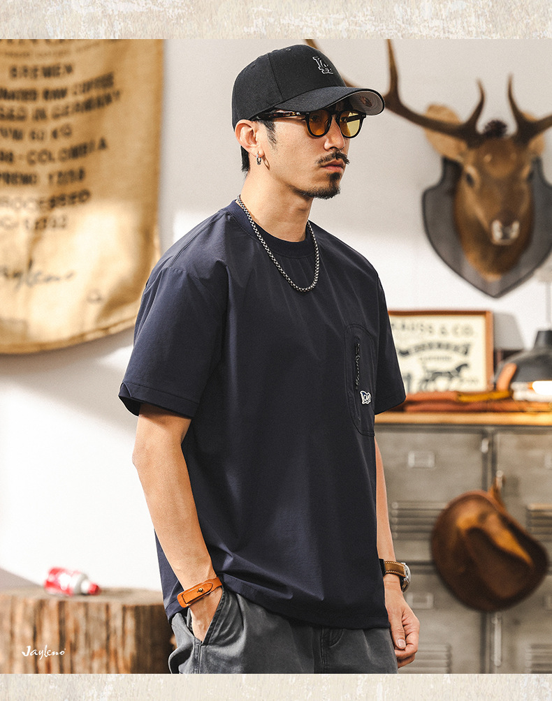 American functional pocket round-neck T-shirt for men, new summer outdoor sports, half-sleeved, moisture-wicking and sweat-wicking short-sleeved pic 18