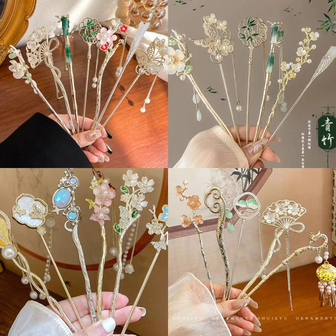 Tassel ancient-style hairpins, women's updo hairpins, high-end cheongsam wooden hairpins, women's new Chinese-style flower hairpins and hair accessories wholesale