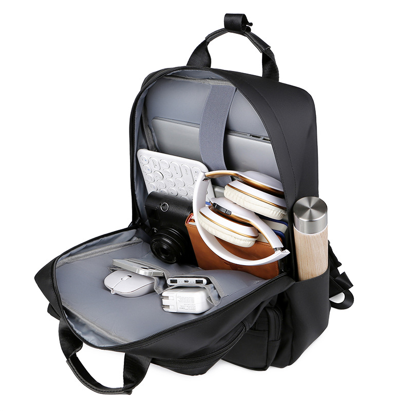 Cross-Border Multi-Functional Backpack Backpack Men's Laptop Leather Film Computer Bag Black Portable Preppy School Bag Specification drawing