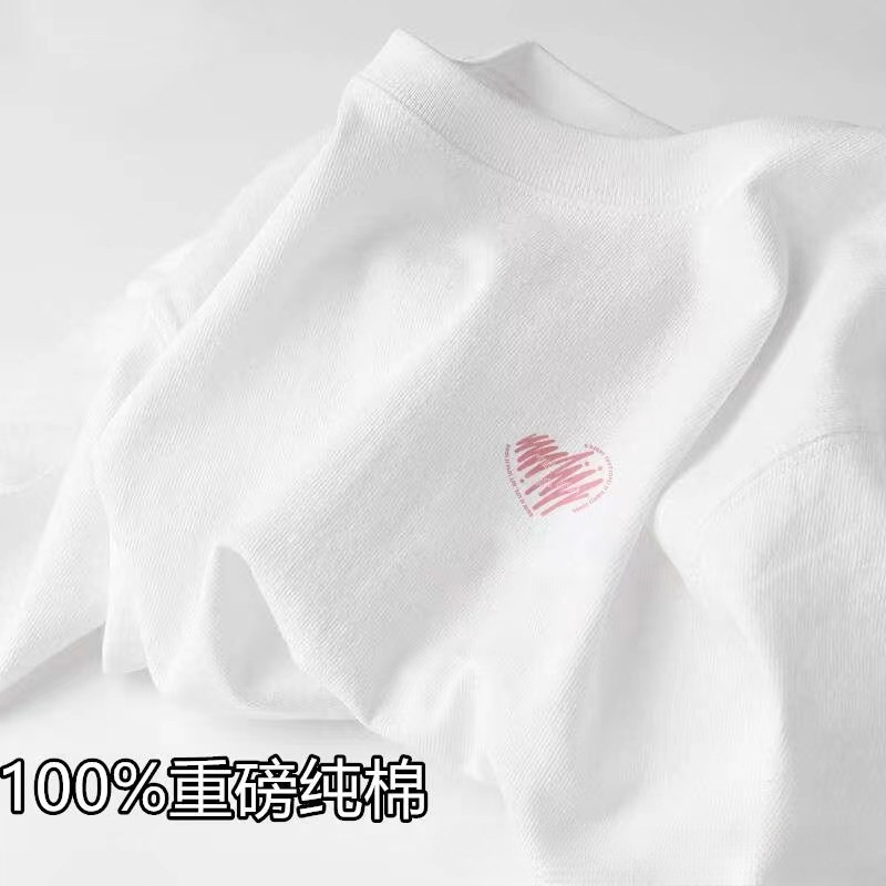 Summer's new men's and women's pure cotton short-sleeved, small chest label personalized couple T-shirts are loose, casual and versatile, trendy tops Specification image