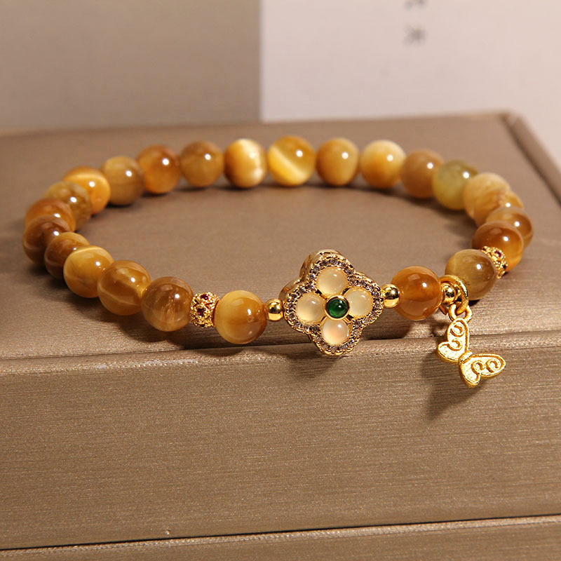 The Golden Tiger's Eye stone bracelet is a new Chinese-style light luxury, niche and exquisite retro four-leaf clover bracelet. It's a gift for your girlfriend and best friend Specification image