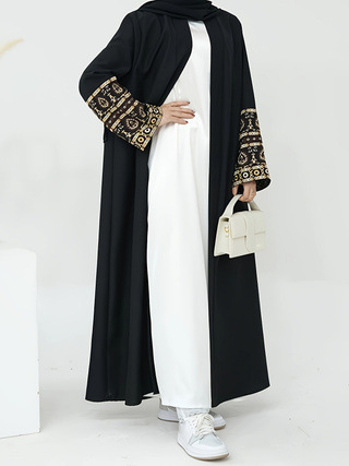 093 Fashion Women's New Cross-Border Middle East Dubai Muslim Patchwork Embroidery Cardigan Robe Spot Application Scenario