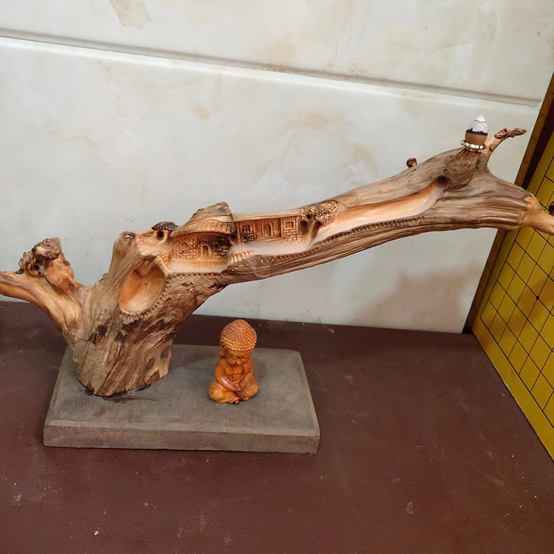 Taihang Cliff Cypress Root Carving With The Type Of Decoration Reverse Flow Incense Landscape Modeling Wood Carving Home Office Reverse Flow Incense Crafts Application Scenario