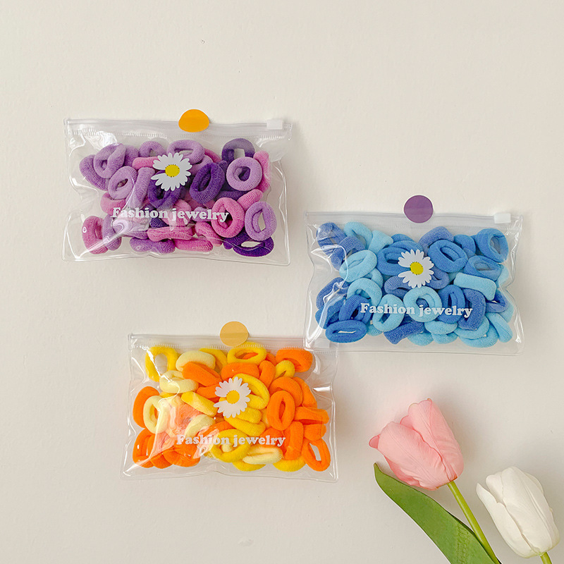 50 Pieces With Towel Scrunchies Children's Candy Colored Hair Cord Head String Gradient Color Seamless High Elastic Rubber Band Towel Loops details Picture
