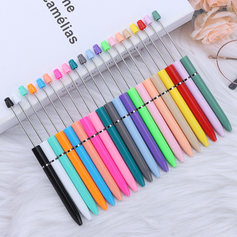Wholesale Creative Diy Plastic Beaded Pen Ballpoint Pen Hand-Beaded Can Print Personalized Beaded Ballpoint Pen details Picture
