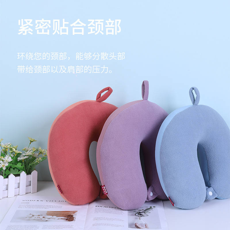 Solid-color foam particle U-shaped pillow, Kanglewu business simple neck pillow, office travel airplane neck pillow wholesale Specification image