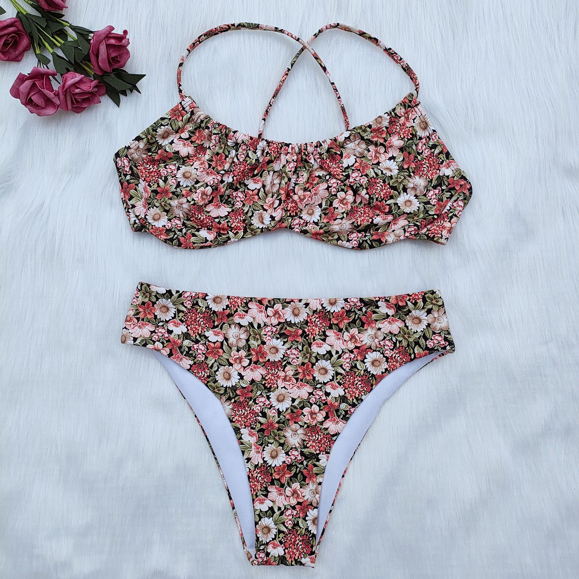 Printed strap bikini women Europe and America fashion sexy swimsuit two-piece surf cool swimsuit women 2246