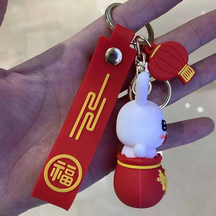 Rabbit Year Tang suit, lucky rabbit keychain, exquisite and cute bag, hanging decoration, New Year gift mall, claw machine doll wholesale Application Scenario