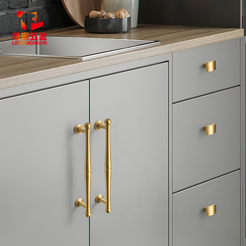 American and French wardrobe door brass handles, light luxury and simple furniture cabinet door handles, drawer cabinet copper handles Specification image
