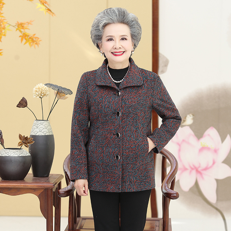 Spring coats for the elderly, women 70 years old, 80 years old, mom and wife, windbreaker, 90 years old, grandma's style, spring and autumn woolen overcoat Specification image