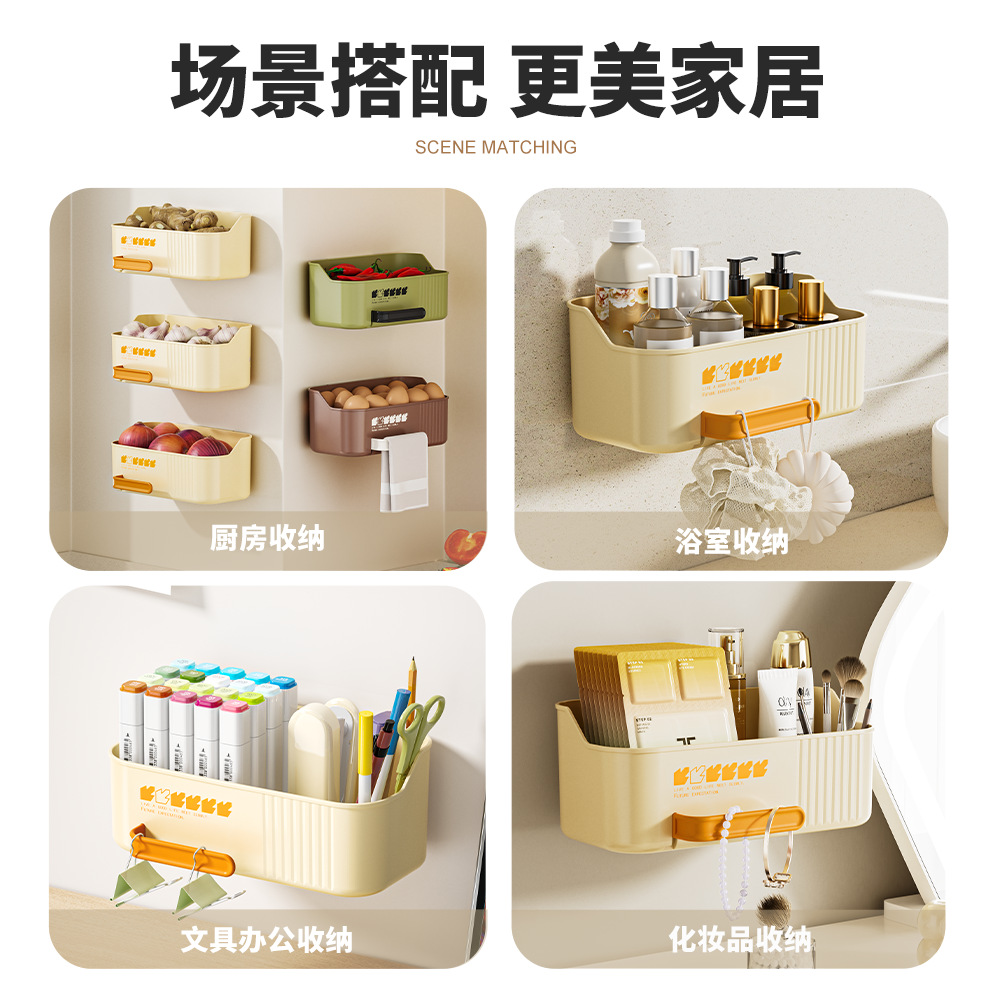 Kitchen suction cup storage rack, wall-mounted ginger storage without drilling holes, garlic storage wonder, hanging basket, vegetable preparation, scallion, ginger and garlic storage box details Picture