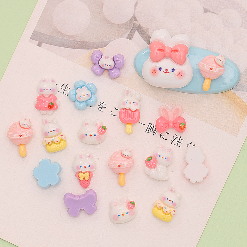 Diy Nail Art Mini Resin Cute Cartoon Accessories Bunny Flower Patch Nail Stick Small Red Book With The Same Accessories Specification drawing